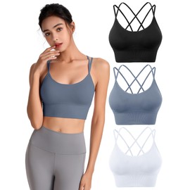 Padded Sports Bras for Women Strappy Cross Back Yoga Bras Pack for Workout Fitness Running Gym Low Impact Top