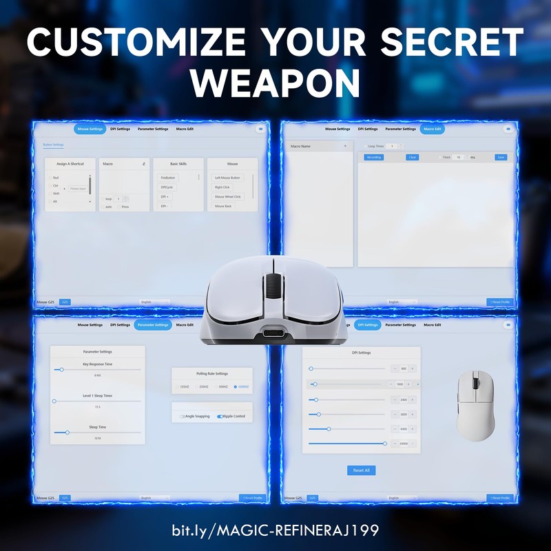 ZIYOU LANG×Magic-Refiner AJ199 Lightweight Wireless Gaming Mouse,Tri-Mode(2.4G/Wired/BT),24K DPI,PAW3311 Optical Sensor,1000Hz