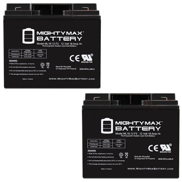 Mighty Max Battery 12V 18AH F2 SLA Replacement Battery Compatible with SigmasTek SP12-18 - 2 Pack