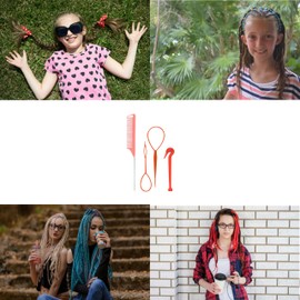 4 Piece Hair Braiding Tool Kit Professional Hair Styling Set for Perfect Braids, Includes Hook, Comb, Clips, and Accessories Ideal for Beginners and Expert (Red)
