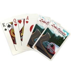 Lantern Press Lake Elsinore, California, Retro Camper on Road (52 Playing Cards, Poker Size Card Deck with Jokers)