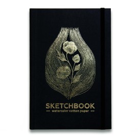 Compact Watercolor Sketchbook (8×5”) – 100% Cotton Paper, 200gsm, 80 Pages – A5 Travel Artist Journal with Lay-Flat Binding – Durable Soft Cover (Cotton Flower)