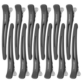 Paquete de 12 pinzas profesionales para el cabello para estilizar, pinzas antideslizantes sin marcas con forma de pico de pato y banda de silicona, pi