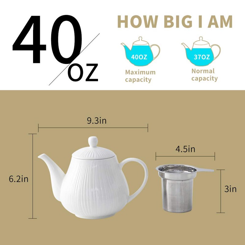 KOOV Ceramic Teapot with Infuser, 40 ounce Tea Pot with