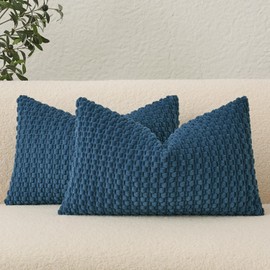 UGASA - Funda de cojín lumbar de terciopelo de 12 x 20 pulgadas, a rayas de pana, suave y sólida, decorativa, rectangular, para sofá, recámara, coche, 2 piezas, color azul