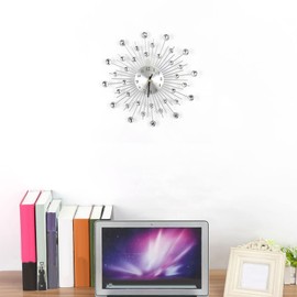 11,81-Zoll-3D-Kristall-Wanduhr, Funkelnde Bling-Diamanten, Silberfarbene Wanduhr, Modernes, Modisches, Rundes Design, Metall, Digitale Nadel, Wanddekoration für Küche, Wohnzimmer, Schlafzimmer