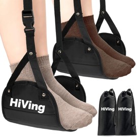 HiVing 2pcs Airplane Foot Rest,Portable Travel Footrest Flight Carry-On Foot Adjustable Height Foot Rest Travel Accessories Footrests Hammock