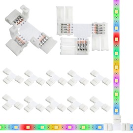 10Pack T-Shaped 4-Pin 8mm LED Strip Lights Connectors - Solderless, Extendable Terminal Adapters for SMD 2835 & 3528 RGB LED Strip Lights - Ideal for Various DIY Lighting Projects