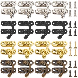 CRASPIRE 24 Sets 4 Colors Vintage Lock Clasp 23 x 25.5mm Black Gold Mini Swing Arm Clasp Latch Right Toggle Hasp Hook with Screws Metal Catch Curved Buckle for Suitcase Jewelry Box Toolbox