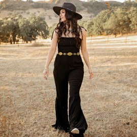 JASGOOD Western Metal Concho Belt for Women Western Oval Cowgirl Waist Chain Belt for Dresses Jeans Country Concert Outfit