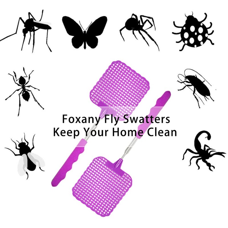 Plastic Telescopic Fly Swatter, Stainless Steel Telescopic Rod Bezel, Mosquito