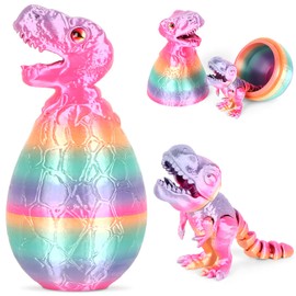 3D Printed Dragon Egg,Dragon Eggs with Dragon Inside,Crystal Dragon Fidget Toys,Full Articulated Dragon Dragon in Egg 3D Printed Dinosaur BWCH02 Rainbow (Rainbow)