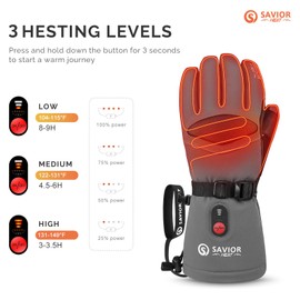 SAVIOR HEAT Heated Gloves for Men Heated Ski Gloves 10h Warm 7.4V 3000mAh Battery Thick Lining Waterproof Goatskin Palm Anti Loss Lanyard Outdoor Skiing Snowboarding for Winter (Grey, Medium)