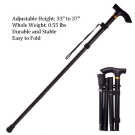 Collapsible Walking Cane for Women & Senior Men, Folding Lightweight Walking Sticks for Seniors Balance, Adjustable Canes, Stick and Crutches for Adults, bastones para caminar Mujer & Hombre (Black)