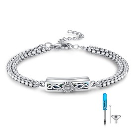TUGHRA Urn Bracelet for Ashes for Women 925 Sterling Silver Sunflower Cremation Jewelry Abalone Shell Memorial Gifts for Ashes Keepsake Locket Bracelet for Women Mom (D-Sunflower)