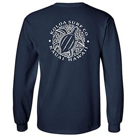 Joe's USA Koloa Surf Hawaiian Turtle Logo Long Sleeve Tee-M-Navy/White