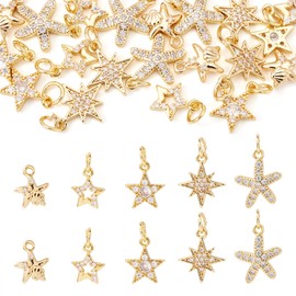 Sparkeads 20pcs Cubic Zirconia Star Charms, 18K Gold Plated Crystal Celestial Micro Pave CZ Pendants with Jump Rings for Jewellery Making Bracelet DIY Women Necklace Earrings, Metal with cubic