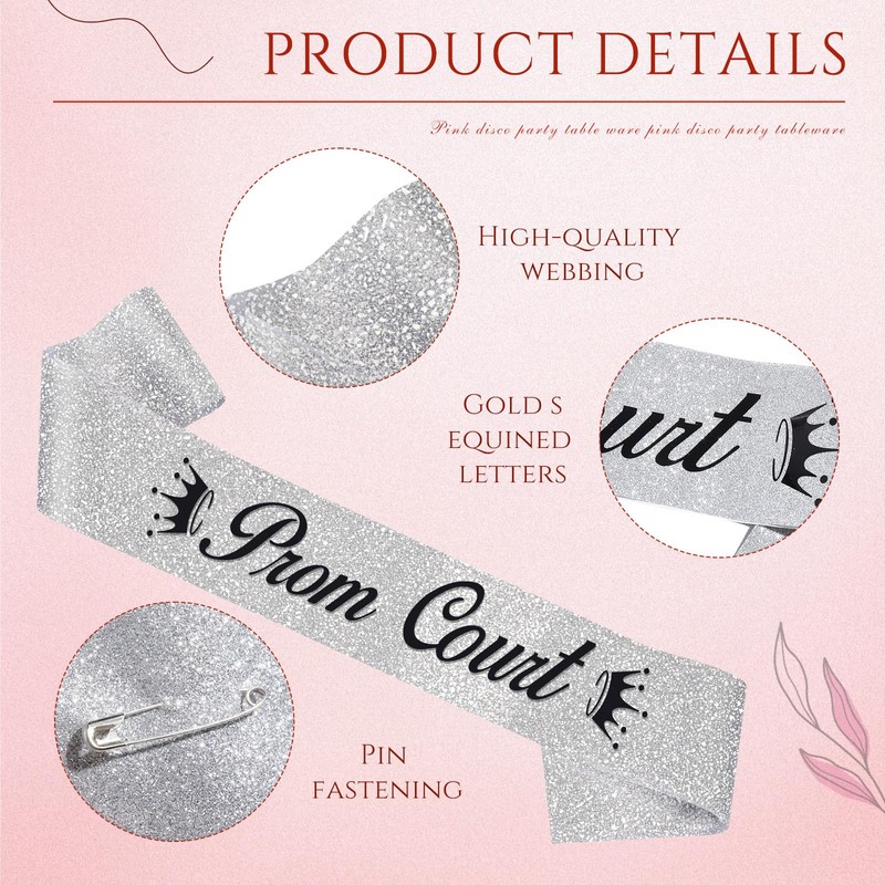 8 Pcs Prom King and Queen Sash Silver Glitter, Black