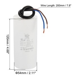 PATIKIL CBB60 80uf Running Capacitor,1Pcs AC 450V 2 Wires 50/60Hz Cylinder 120x54mm for Water Pumps, Washing Machines Motor Start