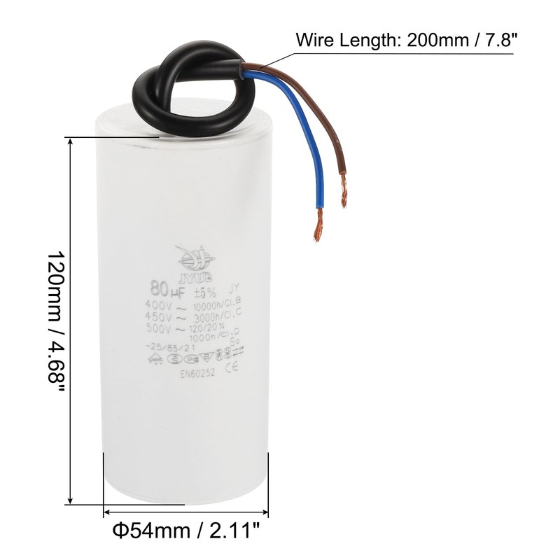 PATIKIL CBB60 80uf Running Capacitor,1Pcs AC 450V 2 Wires 50/60Hz