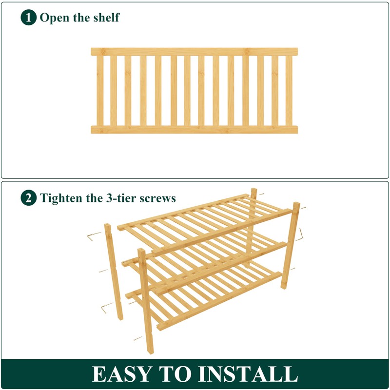 Smiry Bamboo Shoe Rack for Closet, 3 Tier Wooden Stackable