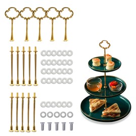 iSuperb 5 Sets 3-Tier Cupcake Stand Hardware Handles, Vintage Tray Stand Centre Holder with Screws and Washers for Party Wedding Display Stand (Oil Branch Golden)