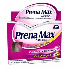 Prena Max 30 cápsulas Suplemento Cuidado Prenatal para Mujeres en Edad Reproductiva Embarazadas y durante la Lactancia                                