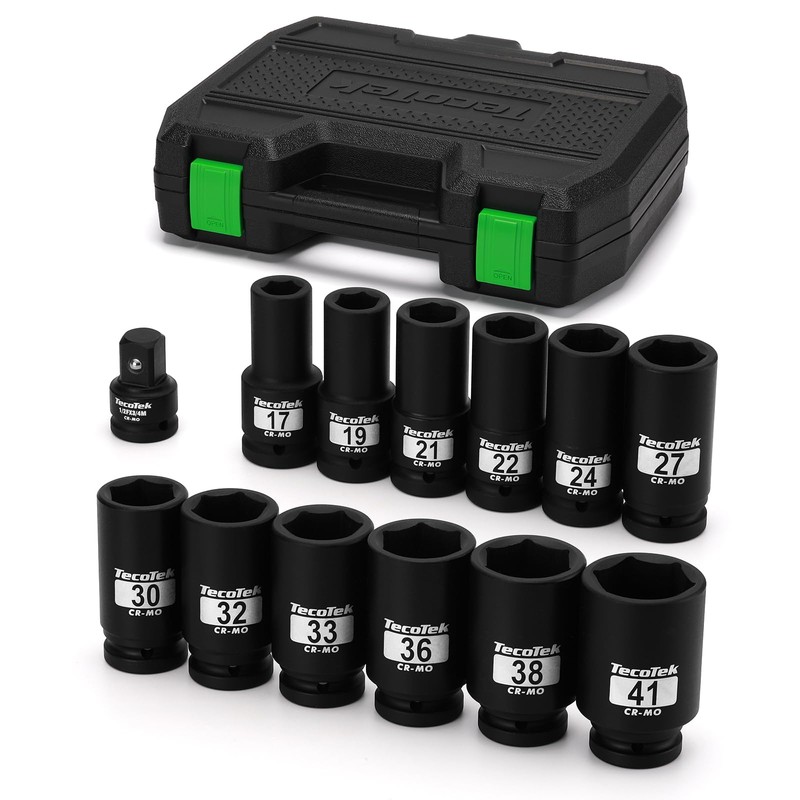 TecoTek 3/4" Drive Deep 6-Point Impact Socket Set, 13-Piece Jumbo