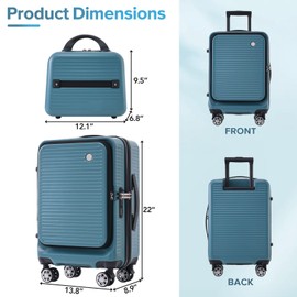 Udorich Easy Access Carry-On Luggage 20 Inch with Front Open Design, USB Port, Lightweight and Durable, Blue