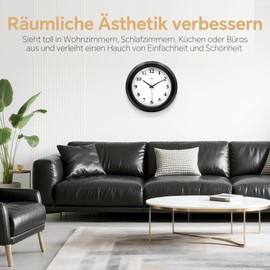TAHEAT Modern Wall Clock, Large Quiet No Ticking Noise, Black Wall Clock for Living Room, Kitchen, Office, Bedroom, 30 cm