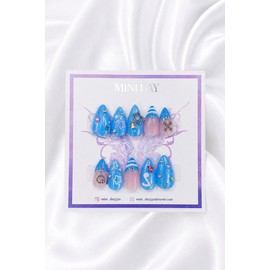 Blue Star Handmade Nail Tips - Short Almond / 블루 스타 수제 네일팁 - 숏 아몬드