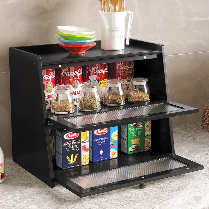 K KELBEL Double Layer Large Bamboo Bread Box for Kitchen