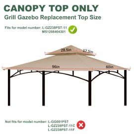 JANCANOPY Gazebo Replacement Cover for Grill Gazebo Model L-GZ238PST-11, (Light Beige)