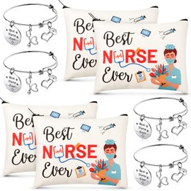 Yinkin 8 Pieces Nurse Appreciation Gifts Set Including 4 Nurse Makeup Cosmetic Bag with 4 Nurse Bracelets, Nurse Gifts for Women Nurse Christmas Gifts Nurse Day Gifts Nursing Week Gift (Flower Style)