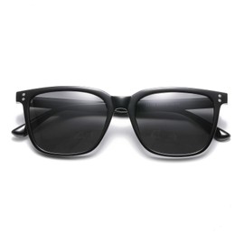 Gleyemor Polarized Men's Square Sunglasses UV400 Protection for Driving Fishing Hiking Golf Outdoor Sport Shades (Black Frame/Grey Lens)