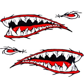 Kayak Stickers, Waterproof Shark Teeth Mouth Decals for Fishing Boat, Kayak Accessories （Pack of 2, Left&Right）