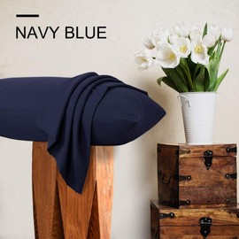 PiccoCasa Zippered Pillowcases, 100% Brushed Microfiber Polyester Pillow Case Cover, Pillow Cases Set of 2, Soft and Comfortable Navy Blue 50 x 65cm