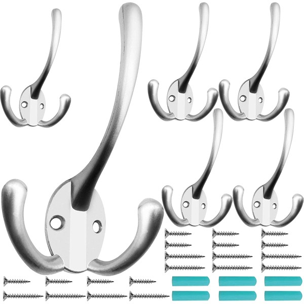 IBosins 6 Pack Big Heavy Duty Three Prongs Coat Hooks