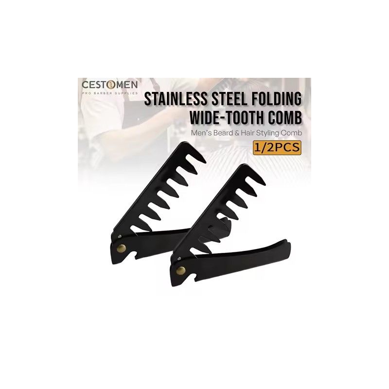 3-in-1 Folding Pocket Comb for Men Portable Wide Tooth Barber