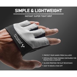 FITNESS FORCE Workout Gloves for Men & Women Partial Weight Lifting Non-Slip Gym Gloves, Lifting Grip for Calluses Guard Fingerless Exercise Gloves with Full Palm Protection (Grey-Mini, X-Large)