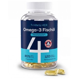 Omega 3 Capsules High Dose Fish Oil 1334mg (2 Months) - No Fish Flavour - Easy to Swallow - 668mg EPA, 500mg DHA - Omega-3 Concentrate - Triglyceride rTG - Fish Oil - 120 Softgels - 4 HIM & HER