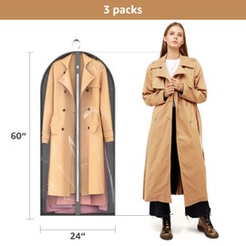 60" Long Dress Garment Bags for Closet Storage with 4" Gussetes Hanging Clothes Cover for Gowns, Suit Covers, Costume for dancers, Coats