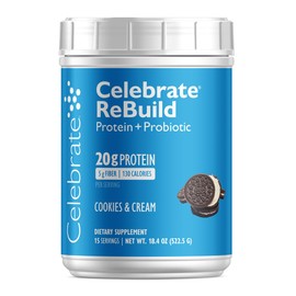 Celebrate Vitamins Rebuild Protein Powder with Probiotics & Prebiotics - 20g Whey Isolate Protein, High Fiber, for Post Bariatric Surgery Patients - Cookies & Cream (15 Servings)