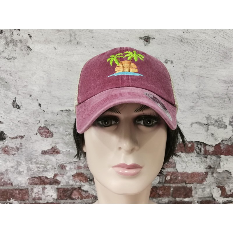 Hepandy Palm Tree Trucker Hats, Embroidered Mesh Baseball Caps for