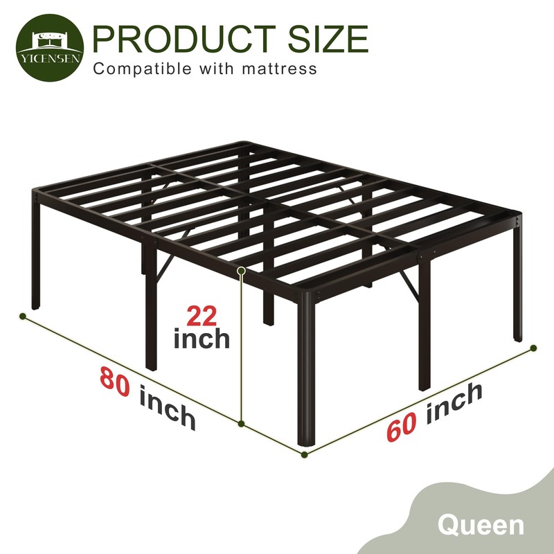 Yicensen 22 Inch High Queen Bed Frame Rounded Corner No