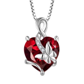 Starnny Women's Necklace,925 Sterling Silver Infinity Butterfly Pendant Heart January Birthstone Garnet 5A Cubic Zirconia Jewellery for Women