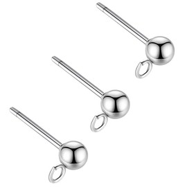 Tacool 100pcs Hypoallergenic Earring Posts Stud Earrings 304 Stainless Steel Silver Ball Post with Loops Earring Studs Ball Post for Jewelry Earring Making (Silver, 6mm)