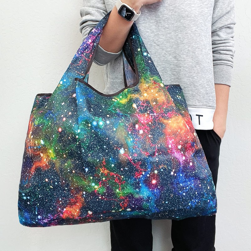 allydrew Large Foldable Tote Nylon Reusable Grocery Bags, Galaxy