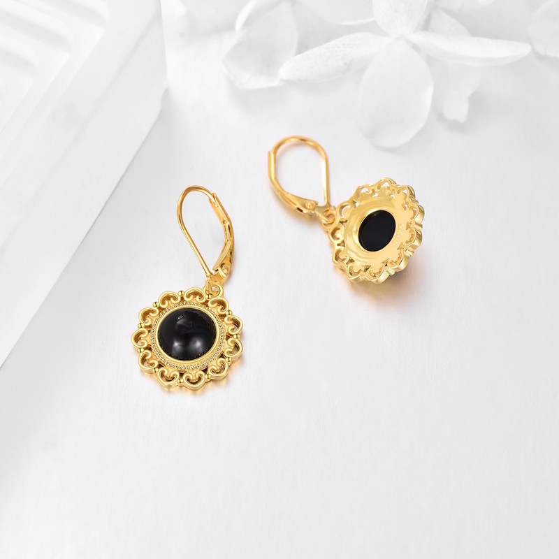 Black Onyx Dangle Drop Earrings for Women Sterling Silver 18K