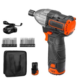 12 V Brushless Motor Impact Driver Kit Electric Cordless 1/4 Inch 3000 RPM Max Speed Power Tool Accessories with Battery ChargerAccessories: 20 Pcs Bits (25 mm), Torque: 120 Nm